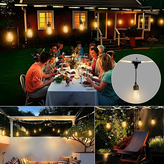 Outdoor String Lights 28.2 FT, Waterproof Dimmable LED Edison Bulbs with Remote, Rope-Style Durable Design, Commercial-Grade Patio Lights, Decorative for Garden,Gazebo,Backyard, Party & Holiday