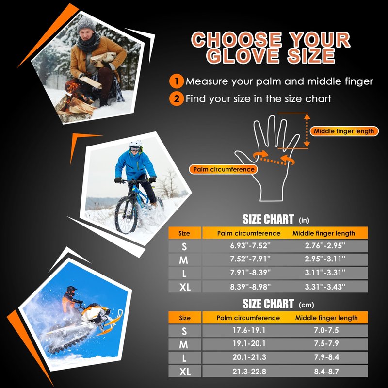 Winter Warm Snow Ski Gloves for Men Women Waterproof Running Cycling for Cold Weather, Thermal Windproof Material and Touch Screen Finger for Driving Snowboarding