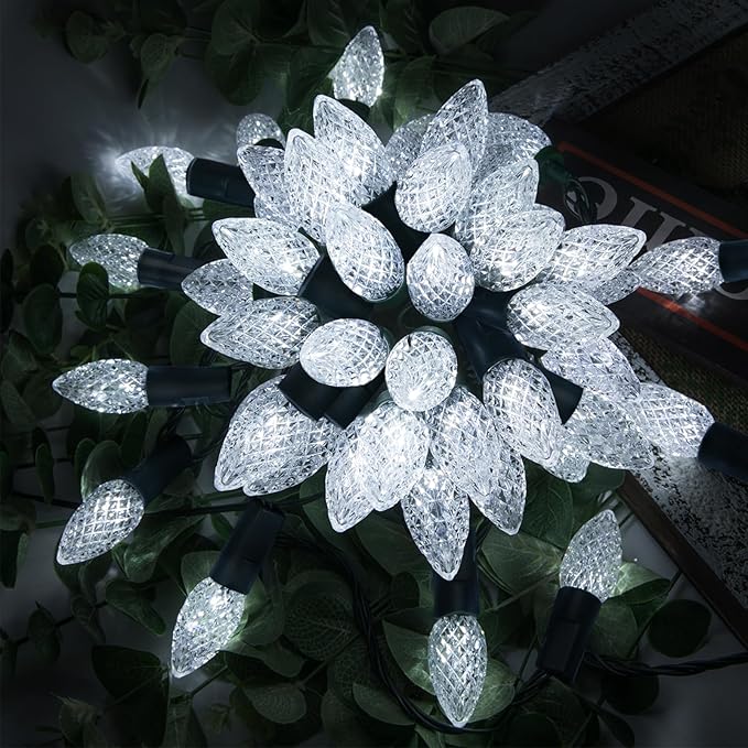 AWQ 300LED 108 FT C6 Christmas String Lights Plug in Fairy Twinkle String Lights 8 Modes Timer Function Waterproof Extendable for Indoor Outdoor Wedding Party Christmas Decoration (300, White)