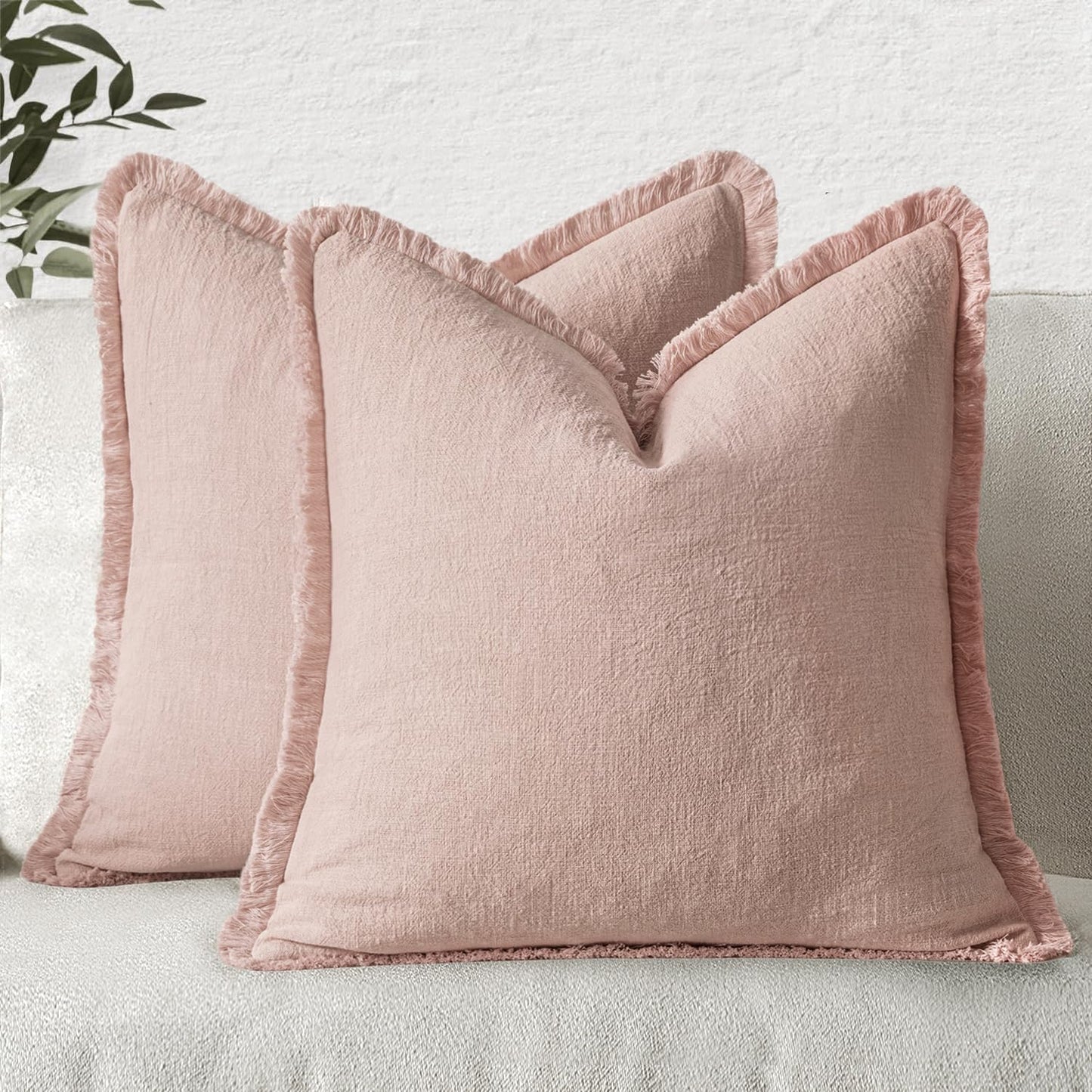 MIULEE Christmas Decorative Throw Pillow Covers Neutral Linen Fringe Fall Throw Pillows Set of 2 Natural Beige Boho Farmhouse Cushion Covers with Tassels for Couch Sofa Bed Home Decor 20x20 Inch