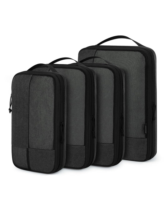 BAGSMART Compression Packing Cubes for Travel, 4 Set Packing Cubes for Carry on Suitcases, Compression Travel Cubes & Suitcase Organizer for Packing with Shoe Bag Black