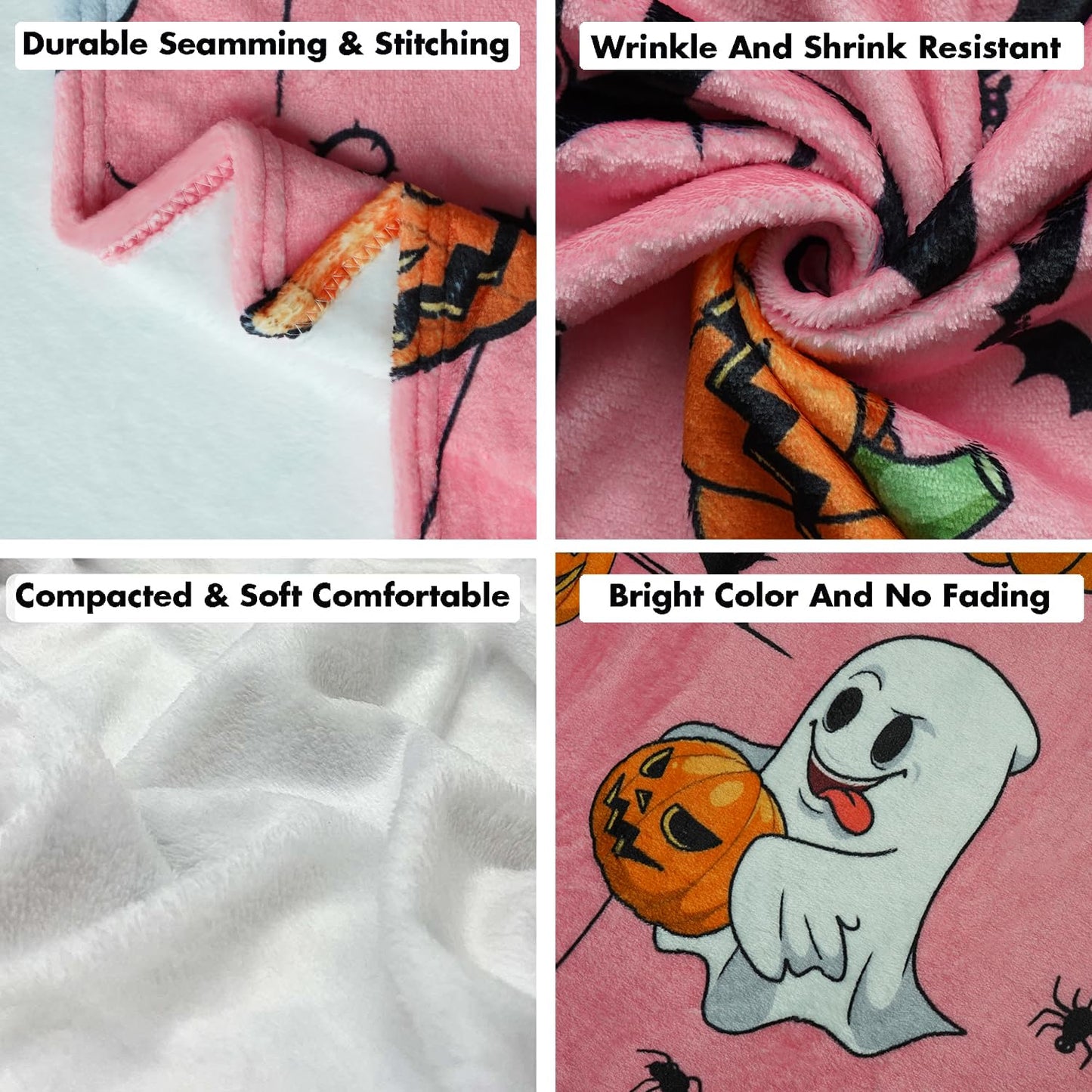 pahhjsa Pink Halloween Throw Blanket 50"x60", Cute Ghost Blanket for Girls Kids Soft Flannel Fleece Halloween Blankets and Throws Decor