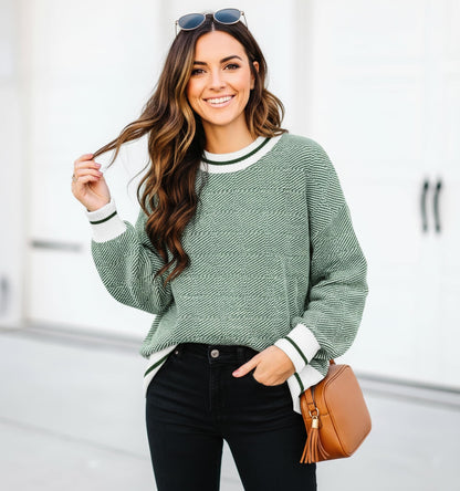 ETCYY Womens Oversized Sweaters Fall 2025 Fashion Clothes Trendy Batwing Sleeve Colorblock Striped Knit Pullover Tops