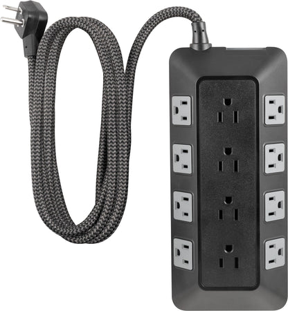 GE UltraPro Adapt 12-Outlet Surge Protector, 6ft Braided Heavy Duty Extension Cord, Flat Plug Power Strip, 3540 Joules, Black, 74542