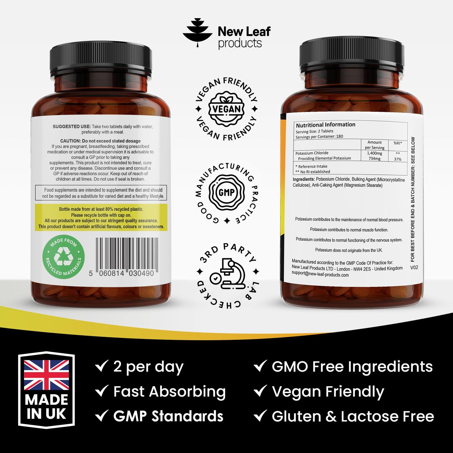Potassium Supplements 1400mg High Strength - 360 Vegan Potassium Tablets Mineral Electrolytes Supplement Contributes to Normal Muscle Function, Nervous System - Gluten-Free, Non-GMO, Made in UK