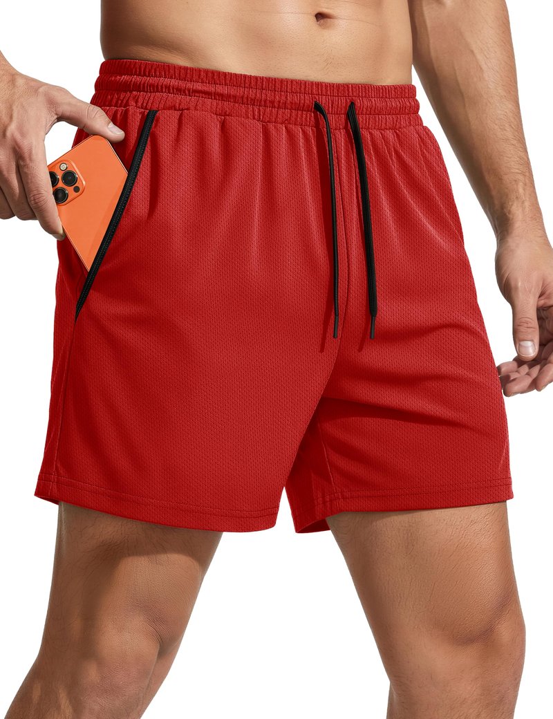 MAGCOMSEN Men's 5" Athletic Gym Shorts Mesh Lightweight Stretch Workout Running Basketball Shorts with Pockets Red L