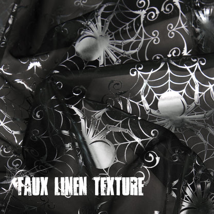 NICETOWN Black Sheer Halloween Curtains with Silver Spider Foil Print, Grommet Flowing Voile Sheer Window Treatment for Gothic Bedroom, W54 x L84, 2 Panels