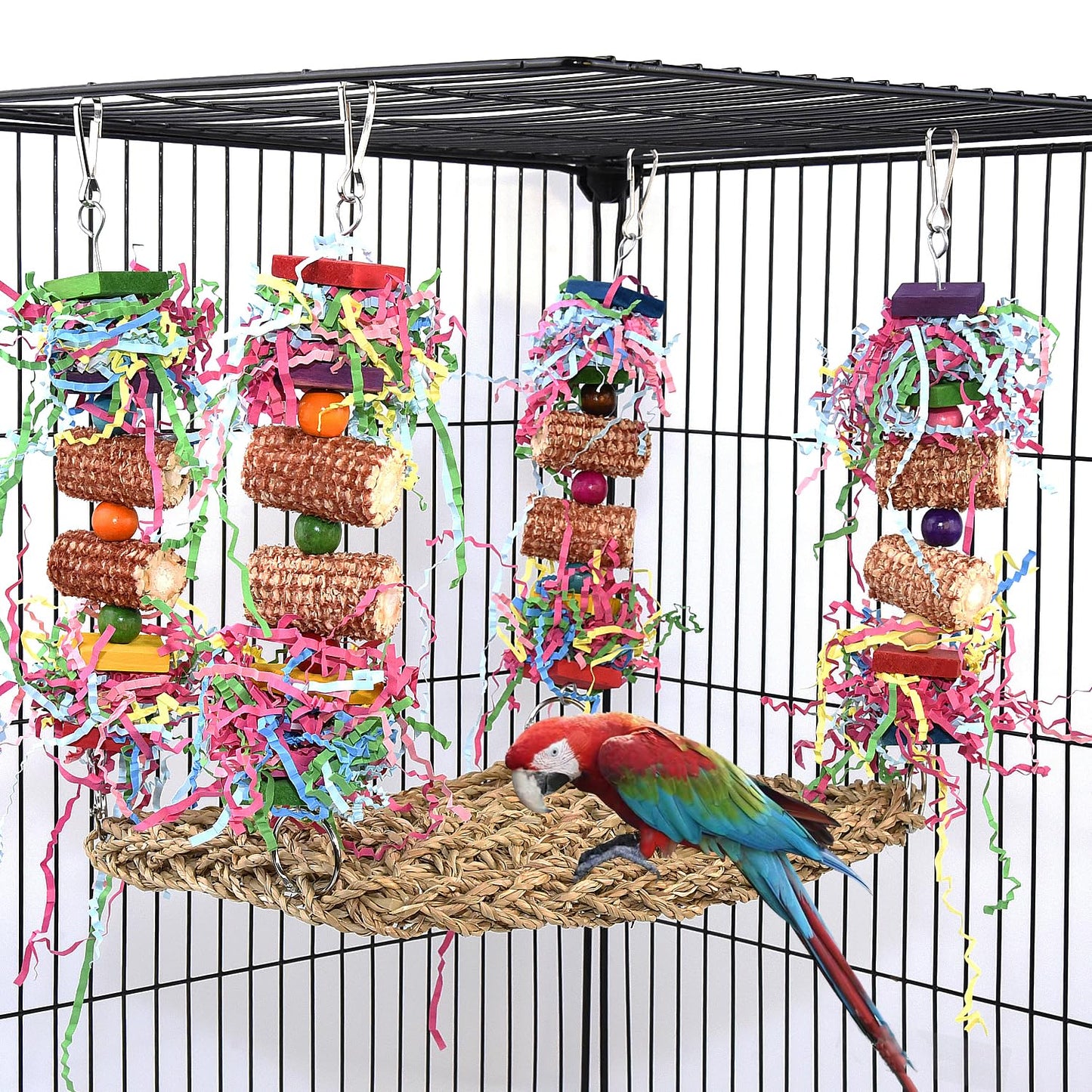GingerUPer Parrot Toys, Cockatiel toys, Budgie toys, Bird Swing Chewing Toy for Conures, Cockatiel, African Grey Parrot, Cockatoos (Red)