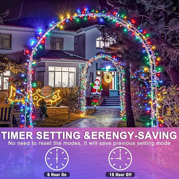 Christmas Lights Indoor Outdoor 197ft 600 LED Christmas String Lights Indoor 8 Modes Clear Wire, Plug in Waterproof Twinkle Fairy Lights for Bedroom Tree Christmas Decorations, Multicolor