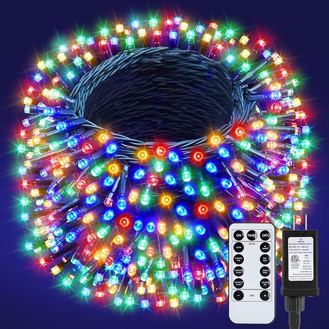 Minetom 205Ft Christmas String Lights, 600 LEDs Twinkle Christmas Tree Lights String- 8 Lighting Modes Fairy Lights for Christmas Trees Indoor Outdoor Holiday, Multicolor