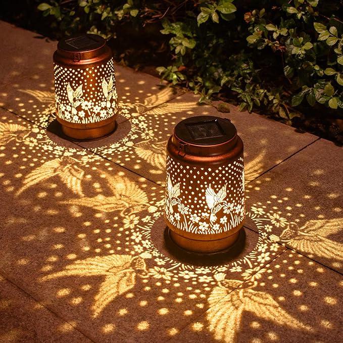Hummingbird Birthday Gifts for Women Mom Grandma Solar Lanterns Outdoor Waterproof Garden Decor Metal Hanging LED Decorative Light for Patio Yard Lawn Backyard Front Porch Gardening Gifts