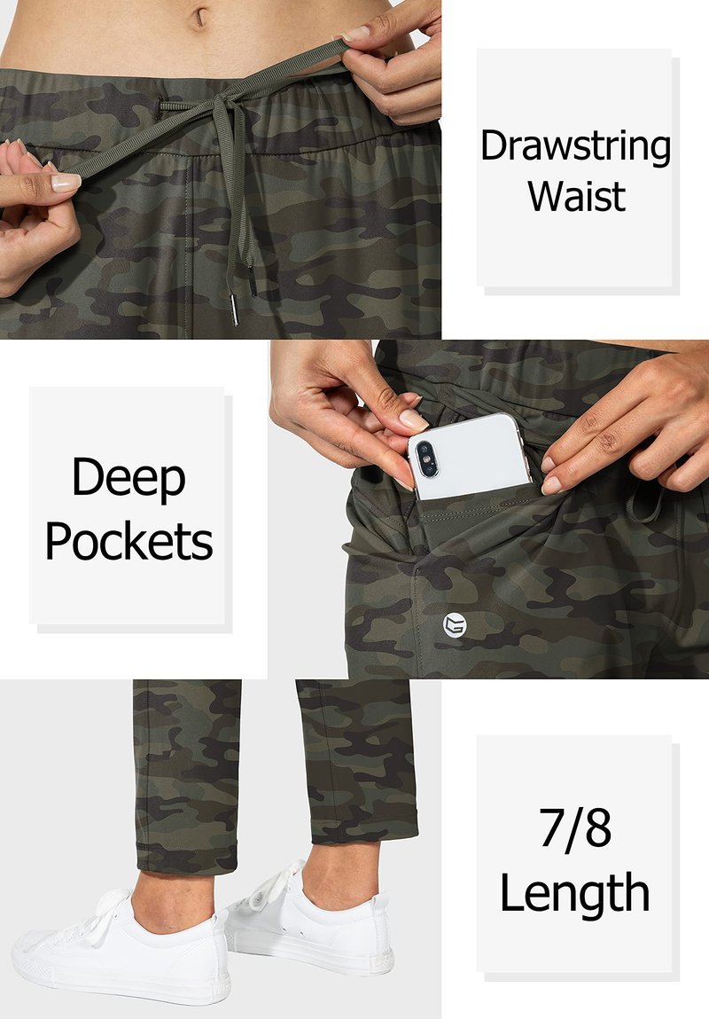 G Gradual Women's Pants with Deep Pockets 7/8 Stretch Sweatpants for Women Athletic, Golf, Lounge, Work (Green Camo, Small)