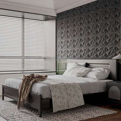 Art3dwallpanels 33 Pack 3D Wall Panel Diamond for Interior Wall Décor, PVC Flower Textured Wall Panels for Living Room Lobby Bedroom Hotel Office, Black, 12''x12'' Cover 32.Sq.Ft.