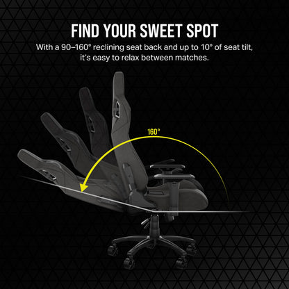 Corsair T3 Rush Fabric Gaming Chair (2023) – Racing-Inspired Design – Soft Fabric Exterior – Padded Neck Cushion – Memory Foam Lumbar Support – Adjustable Seat Height – Charcoal