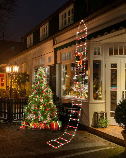Toodour LED Christmas Lights - 10ft Christmas Decorative Ladder Lights with Santa Claus, Xmas Decorations Light for Indoor Outdoor, Window, Garden, Home, Wall, Xmas Tree Decor - White & Red