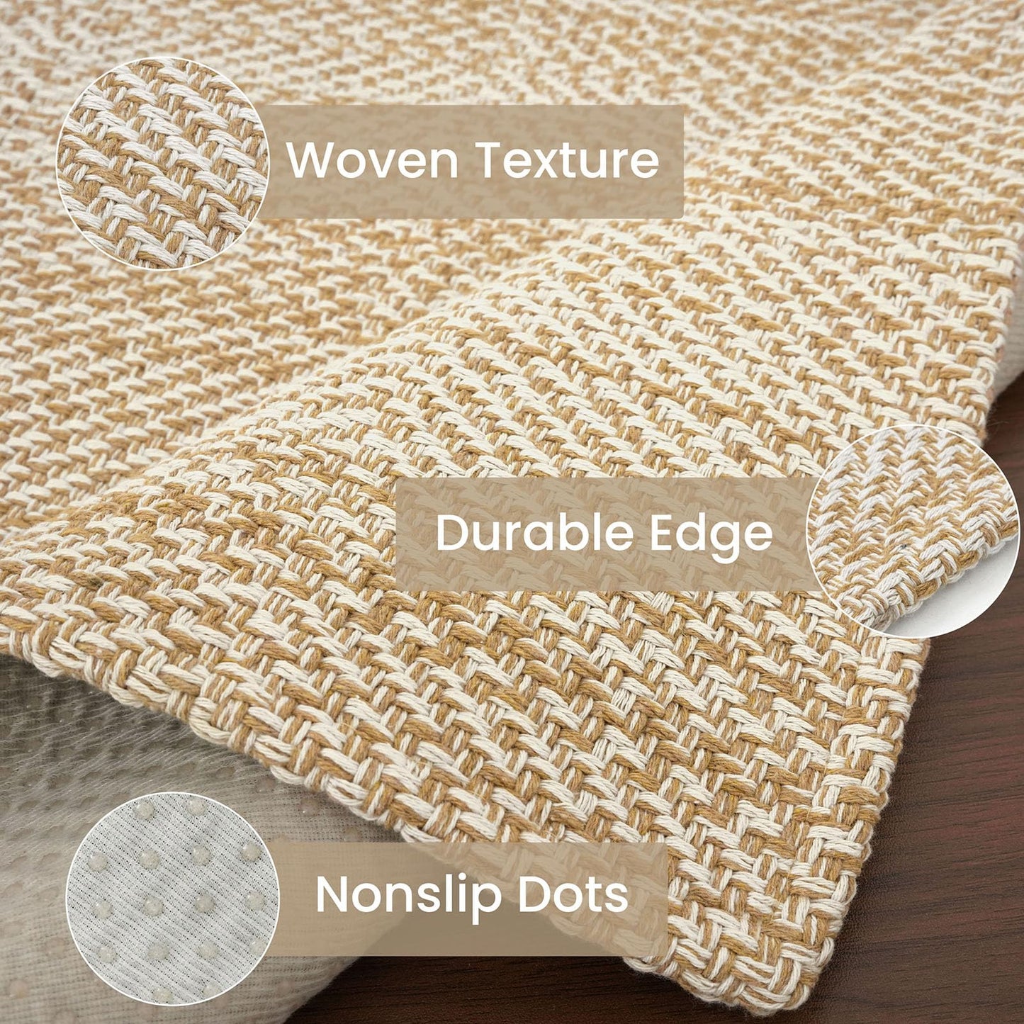 IOHOUZE Washable Area Rug 4x6 Non Slip Rubber Backed Woven Rugs for Entryway Indoor Bedroom Rugs Kitchen Rug Floor Throw Carpet for Entrance Front Door Living Room, Warm Beige/Orange/Apricot