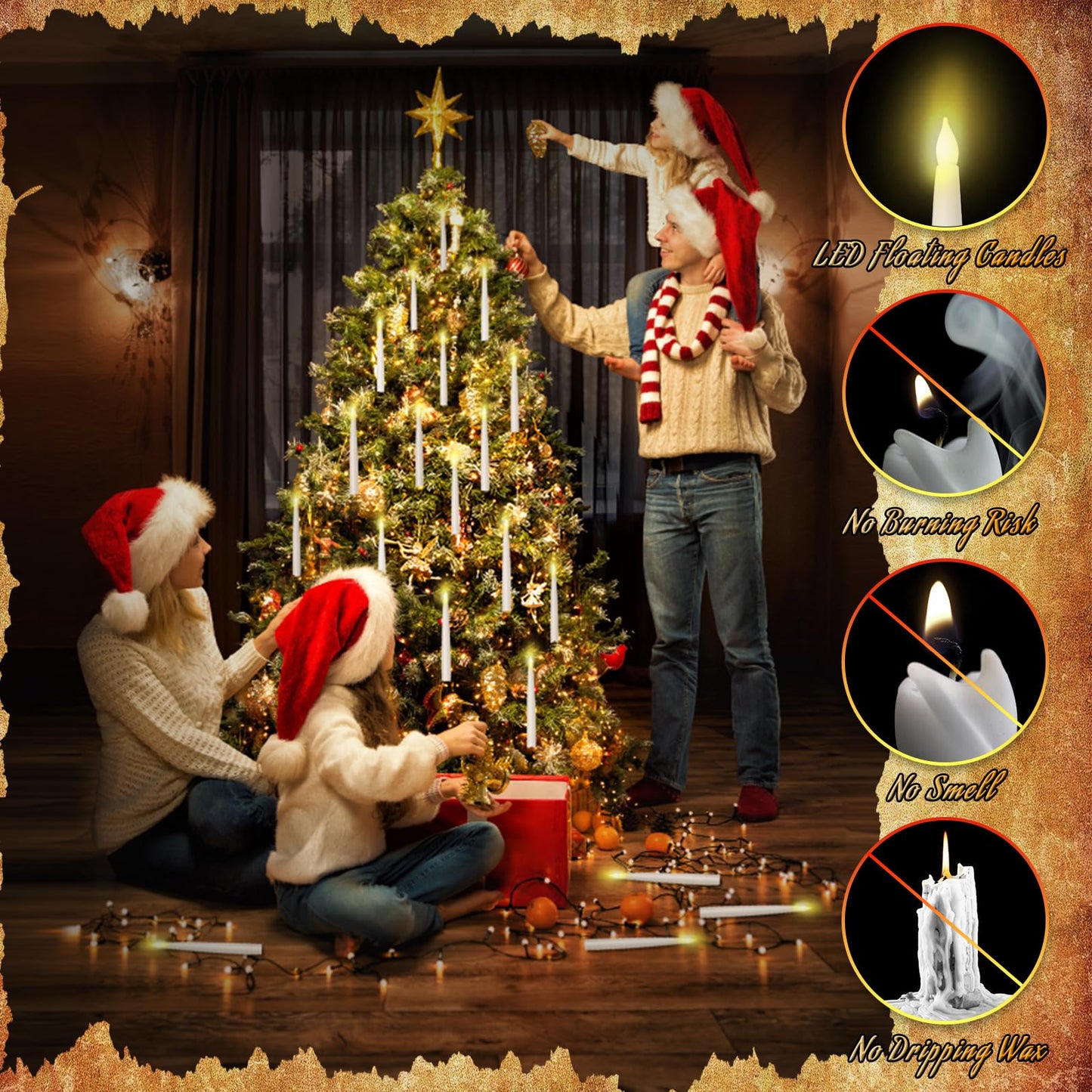 Prerish 20PCS Floating Candles with Wand, Flickering Warm Light Taper LED Flameless Candles with Wand Remote, Magic Hanging Candles, Halloween Decorations for Home Indoor Party