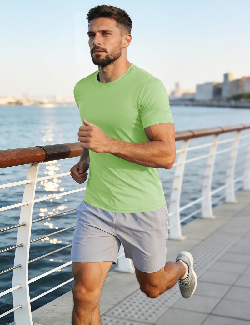 MAGCOMSEN UPF 50 Shirts for Men Short Sleeve Summer T-Shirt UV Protection Running Shirts Quick Dry T Shirts Light Green L