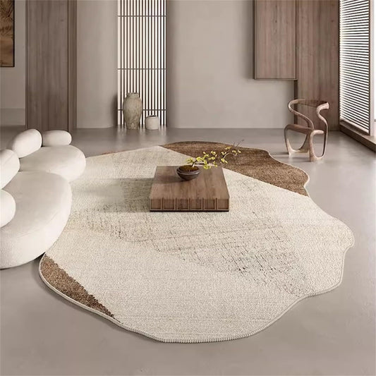 Modern Abstract Irregular Shaped Area Rug Soft Washable Carpet for Bedroom Livingroom Dining Kitchen Runner Rug Brown Beige Aesthetic 5x7 Floorcover