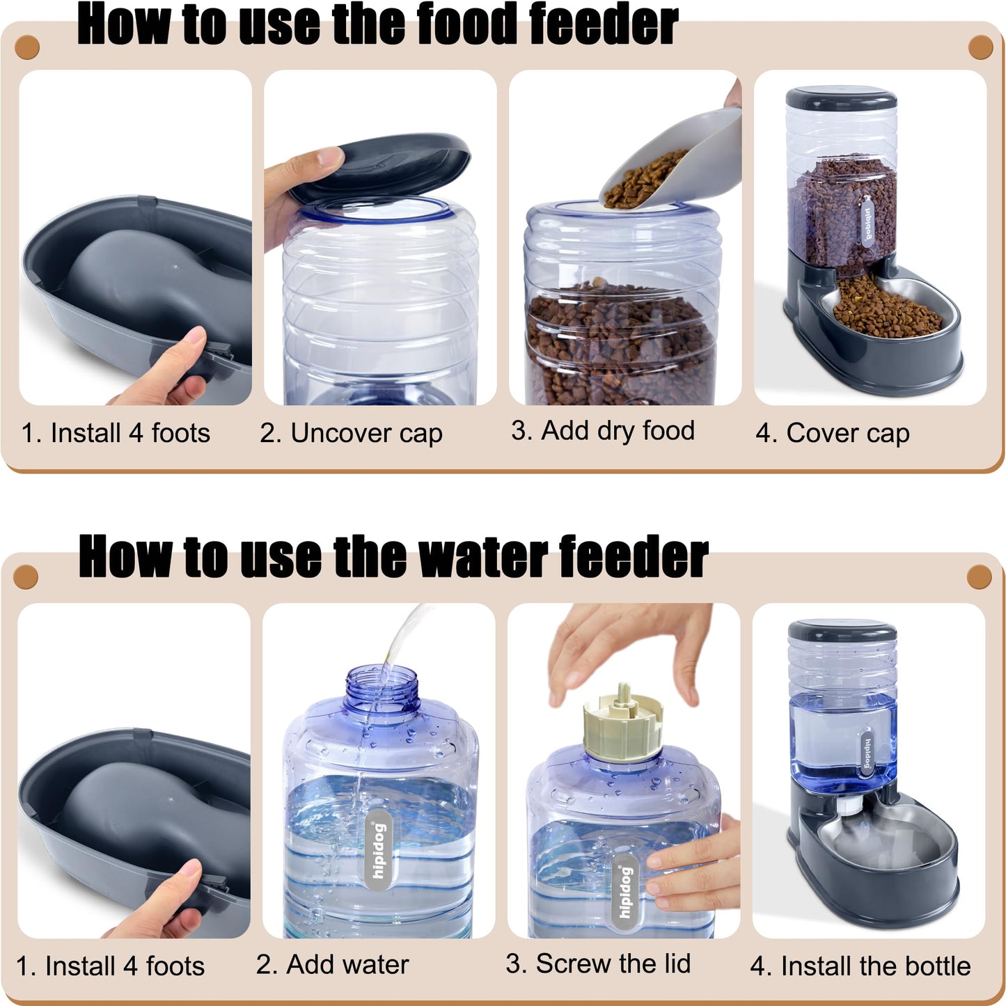 Automatic Pet Feeder Small&Medium Pets Automatic Food Feeder and Waterer Stainless Steel Bowls Set 3.8 L, Travel Supply Feeder and Water Dispenser for Dogs Cats Pets Animals