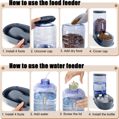 Automatic Pet Feeder Small&Medium Pets Automatic Food Feeder and Waterer Stainless Steel Bowls Set 3.8 L, Travel Supply Feeder and Water Dispenser for Dogs Cats Pets Animals