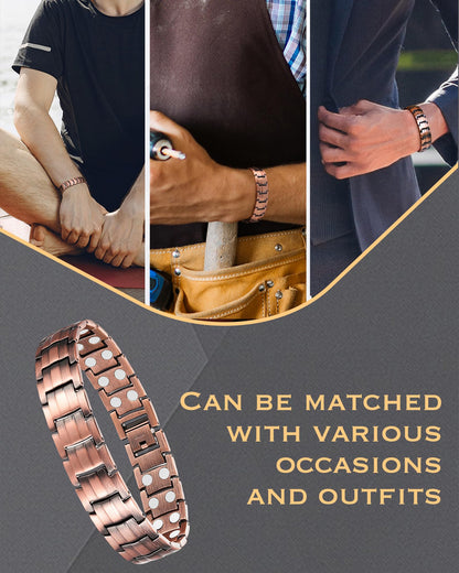 Jeracol Copper Bracelets for Men,Magnetic Wristbands Bracelet with Double Row Strength Magnets,Copper Magnetic Brazaletes with Remove Tool & Jewelry Gift Box