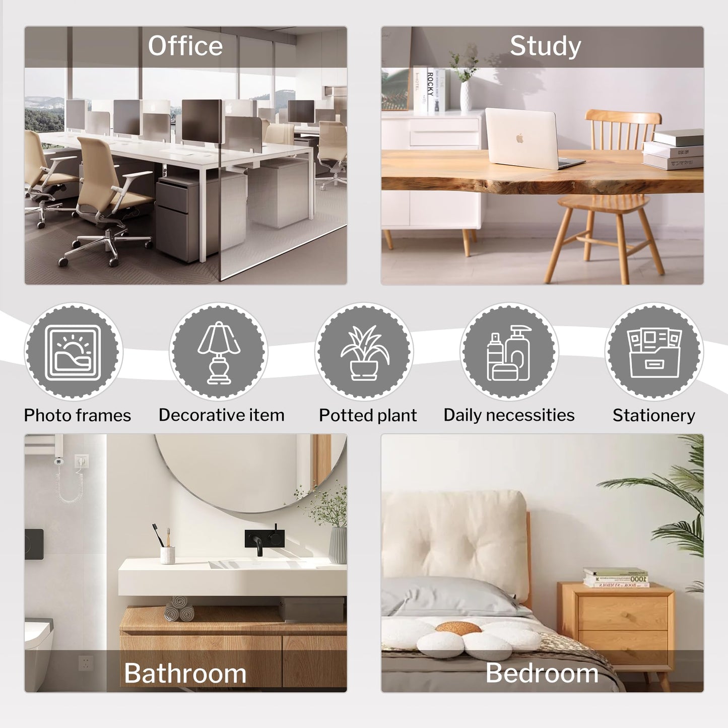 Jerry & Maggie Desktop Organizer Office Storage Rack Adjustable Wood Display Shelf, White, 5 Units, 16"L x 15.8"H x 6.8"W