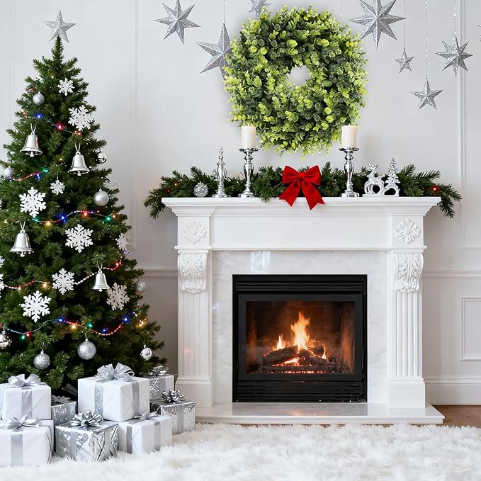 Christmas Boxwood Wreath Door Wreath 20In Large Christmas Door Wreaths for Front DoorWreath Winter Spring Summer Indoor OutdoorWreath Farmhouse Artificial Greenery Wreaths Home Decoraction