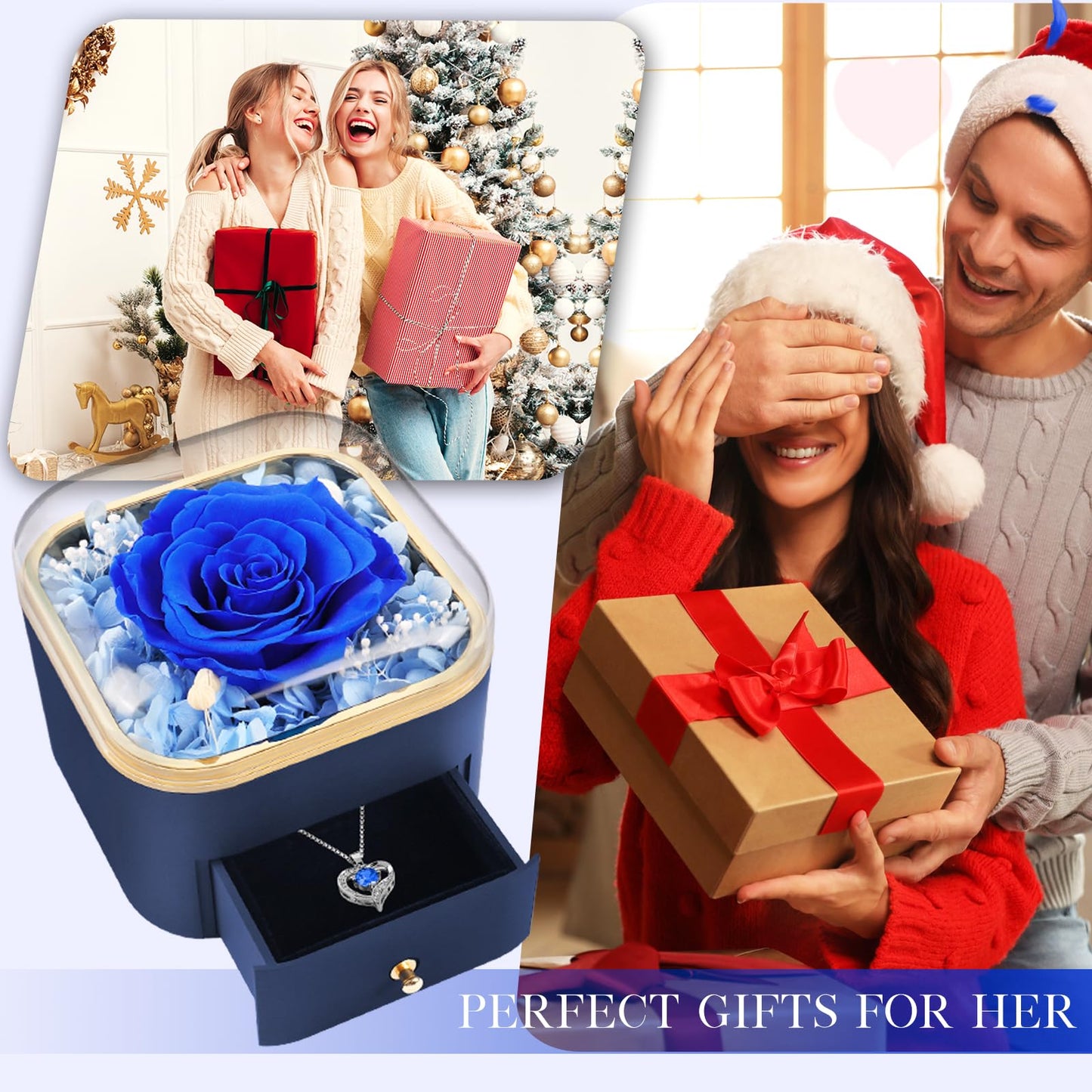 Beferr Valentines Day Gifts for Her Preserved Real Rose with Necklace Eternal Roses Forever Flowers for Delivery Prime Mothers Anniversary Birthday Gifts for Women Mom Grandma Wife Daughter Girlfriend