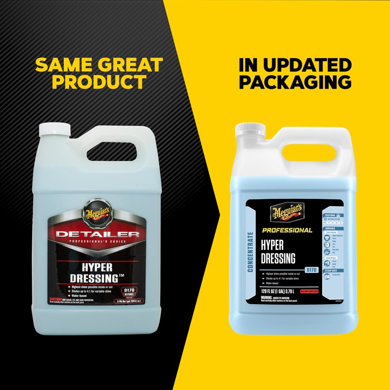Meguiar's Hyper Dressing, 1 Gallon, Trim Shine For Drivers & Detailers— Car Wash Soap Restores Gloss And Deep Black Look; Use On Plastic And Rubber Trim, Tires, Bumpers And Wheel Wells