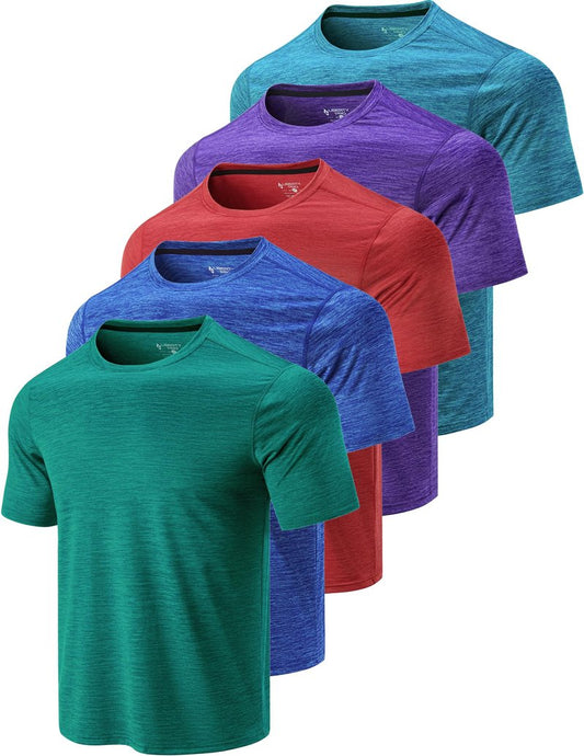 5 Pack Men’s Active Quick Dry Crew Neck T Shirts | Athletic Running Gym Workout Short Sleeve Tee Tops Bulk (Set 9, Medium)