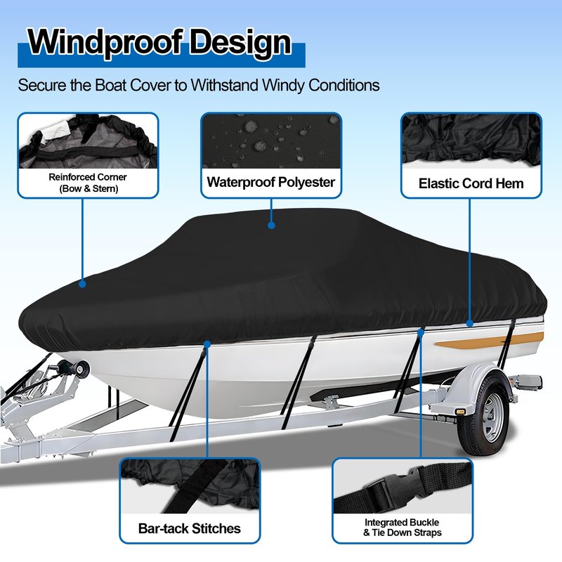 iCOVER Trailerable Boat Cover- 23'-24' 800D Water Proof Heavy Duty, Fits V-Hull, Fish&Ski, Pro-Style, Fishing, Utiltiy, Runabout, Bass Boats, up to 23ft-24ft Long and 102" Wide