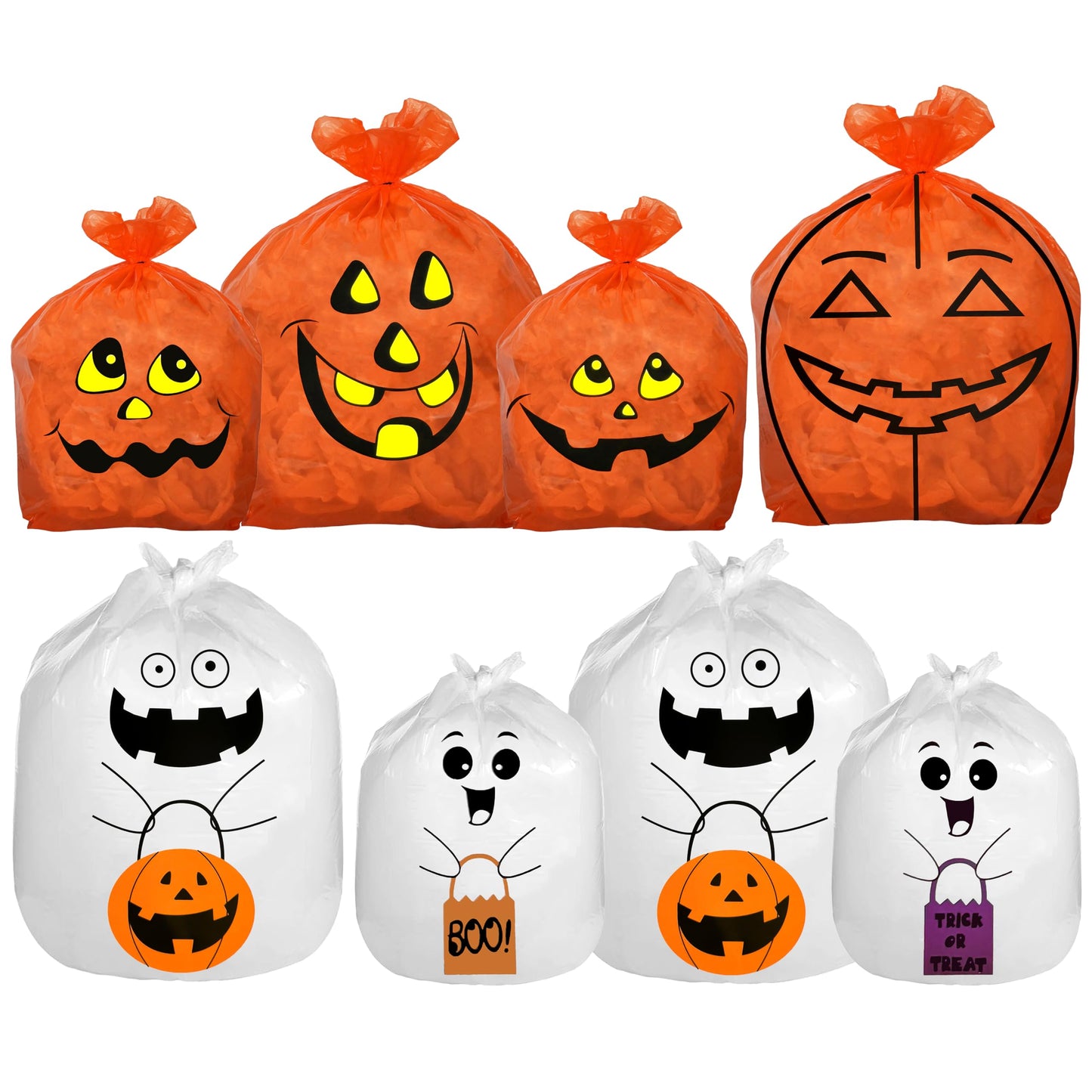 Set Of 4 Halloween Decorative Giant Lawn Bags With Twist Ties (Pumpkin & Ghost)