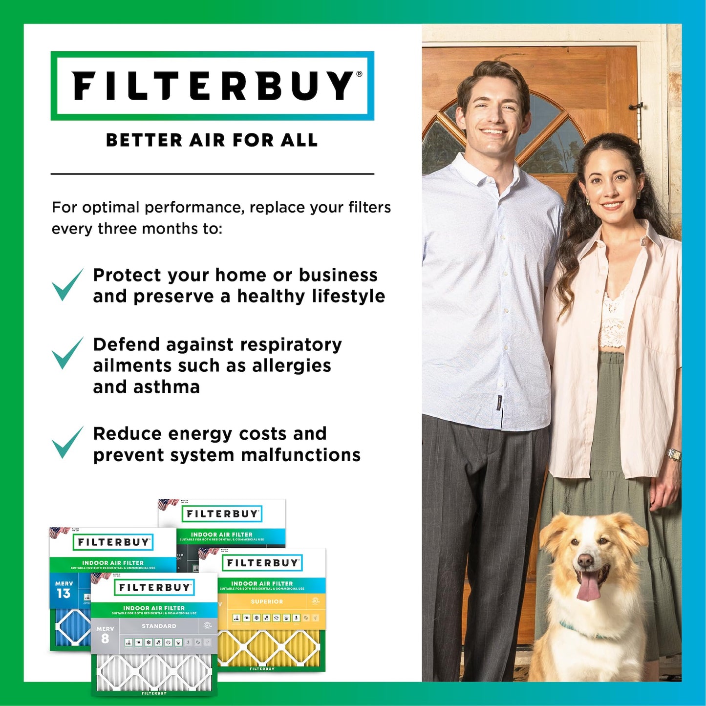 Filterbuy 13x20x1 Air Filter MERV 8 Essential Dust & Allergy Defense (2-Pack), Electrostatic Pleated HVAC AC Furnace Filters Replacement, Made in USA (Actual Size: 12.88 x 19.88 x 0.75)