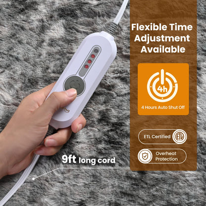 Bearhug Electric Blanket King Size 100" x 90", Dual Controller Heated Blanket, White Flower Patterns Faux Fur & Warm Sherpa, 10-Heat Levels & 1-12H Auto Off,ETL, Machine Washable