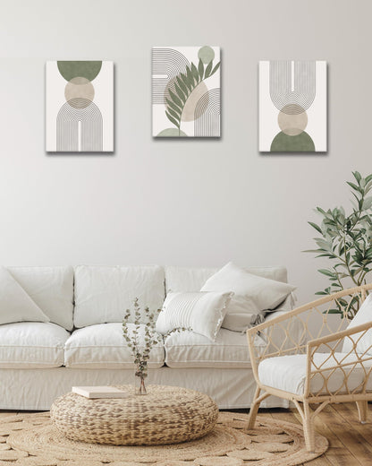 HesenDot Sage Green Boho Framed Wall Art,30x40CM Canvas Posters Prints,Minimalist Wall Decor,Mid-Century Modern Abstract Printing for Living Room Bedroom Bathroom Office,Set of 3