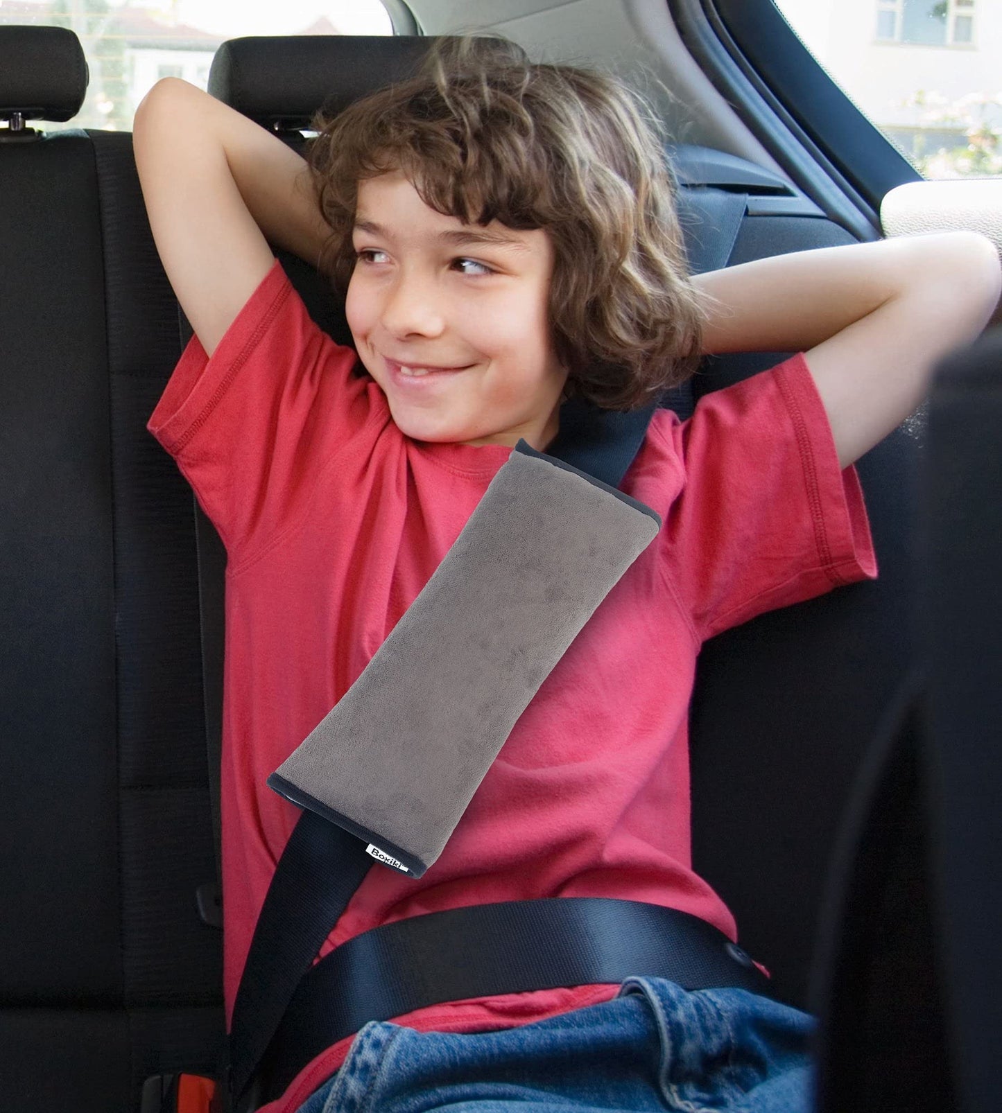 Boxiki Travel Set of 2 Seat Belt Pads | Head Support Pillow for Car Travel | Seat Belt Covers for Adults & Kids | Machine Washable Car Seat Belt Covers | Durable Plush Seatbelt Cushion