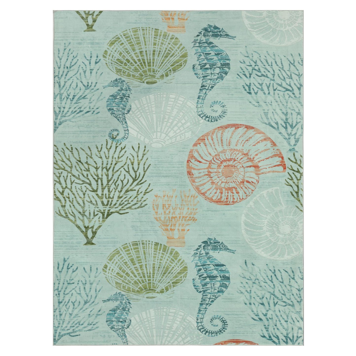 Tribesigns Boho Coastal 8x10 Area Rugs for Living Room, Soft Large Washable Bedroom Rugs 8x10, Indoor Dining Room Printed Carpet for Ocean Beach Nursery Dorm Office Decor, Green/Coral