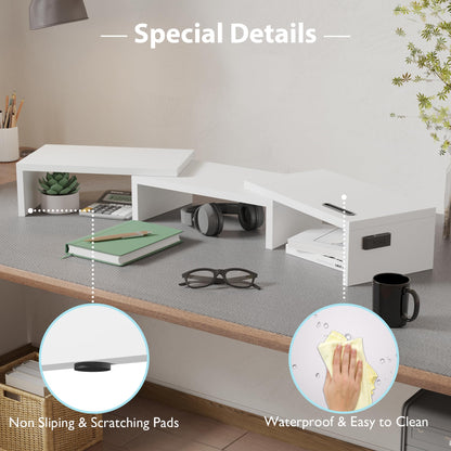 BONTEC Dual Monitor Stand for Desk, Adjustable Length and Angle Monitor Stand Riser with Smartphone Holder, Desk Shelf for Top of Desk, Computer Monitor Stand with Storage, Office Desk Organizer, White