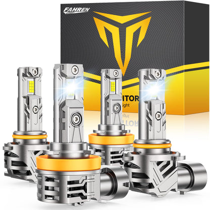 FAHREN H11 9005 Light bulbs Combo, [Upgraded&Brightest] 60000LM 900% Super Bright H9 H8 HB3 Off-Road Use or Fog Light Bulbs,6500K White Non-Polarity Plug and Play, Pack of 4