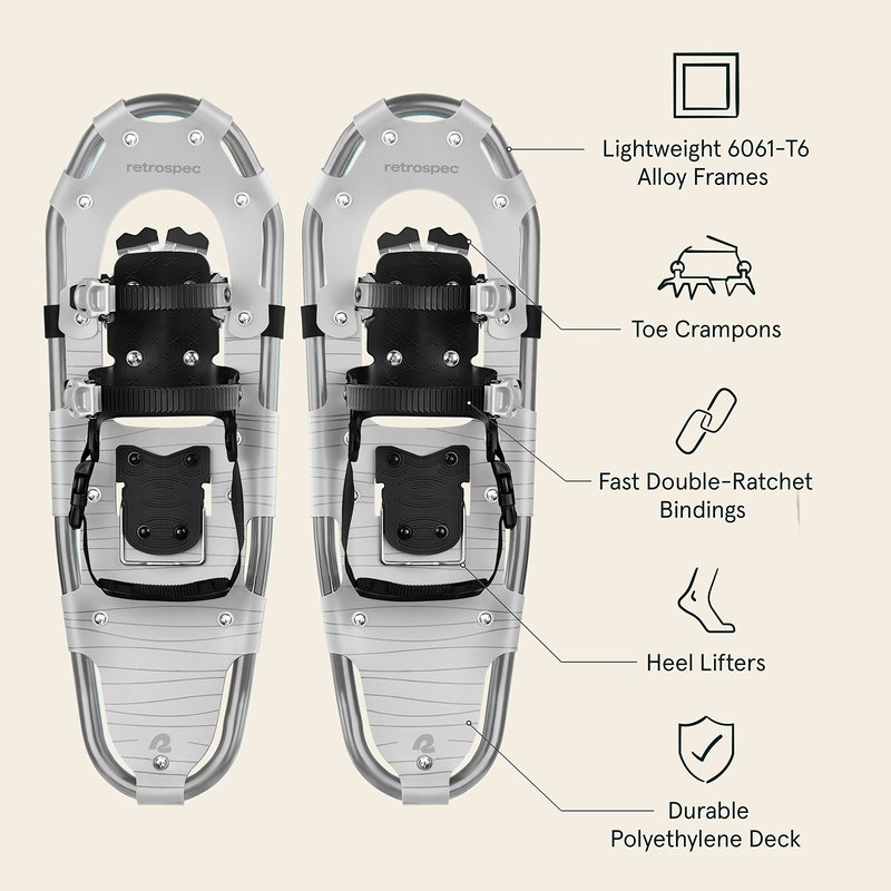 Retrospec Drifter Snowshoes for Women & Men - Lightweight Aluminum Frame Snow Shoes with Double Ratchet Binding System, Heel Lifts & Carry Bag for All Terrain Hiking & Winter Sports