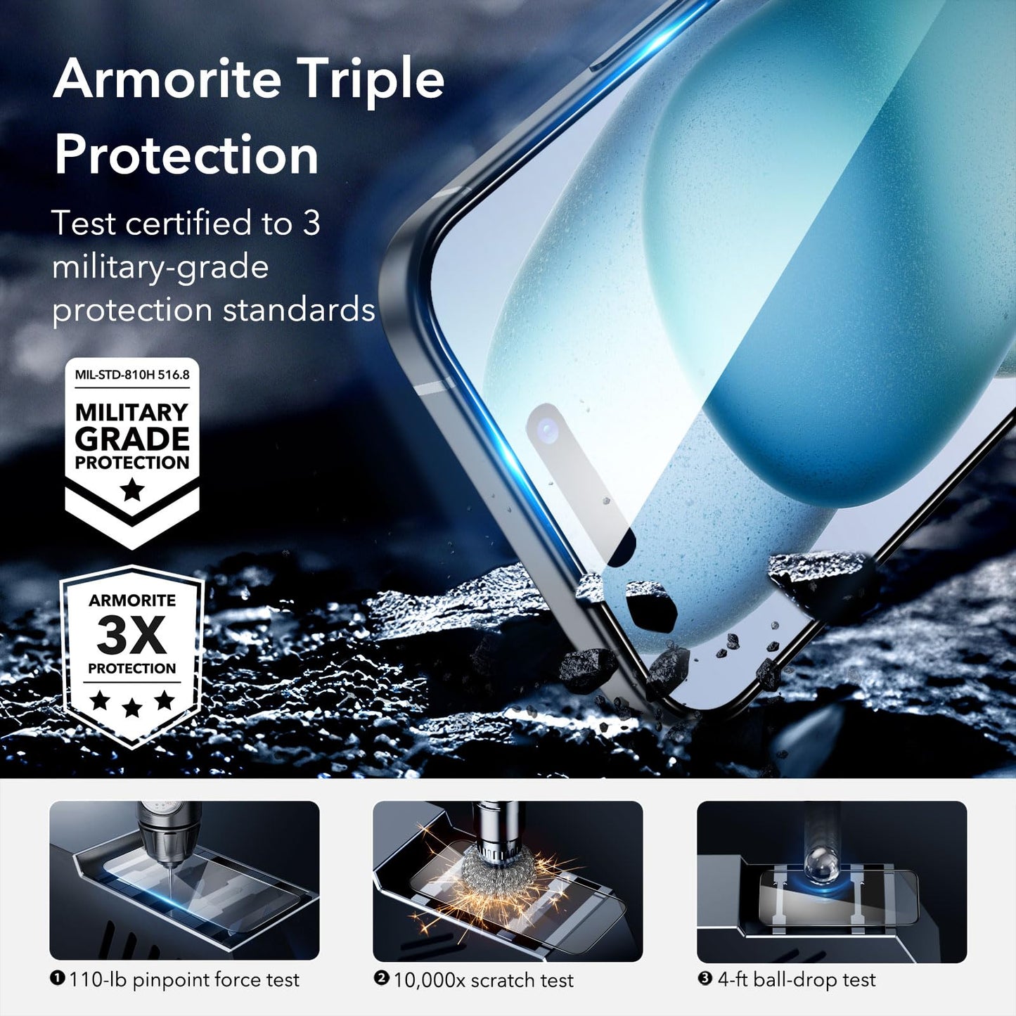 ESR 3 Pack for iPhone 16 Pro Max Screen Protector, [9H Hardness] [Military Grade Shatterproof] Tempered Glass Film with Flawless Fit Tray, HD Clear, Scratch Resistant