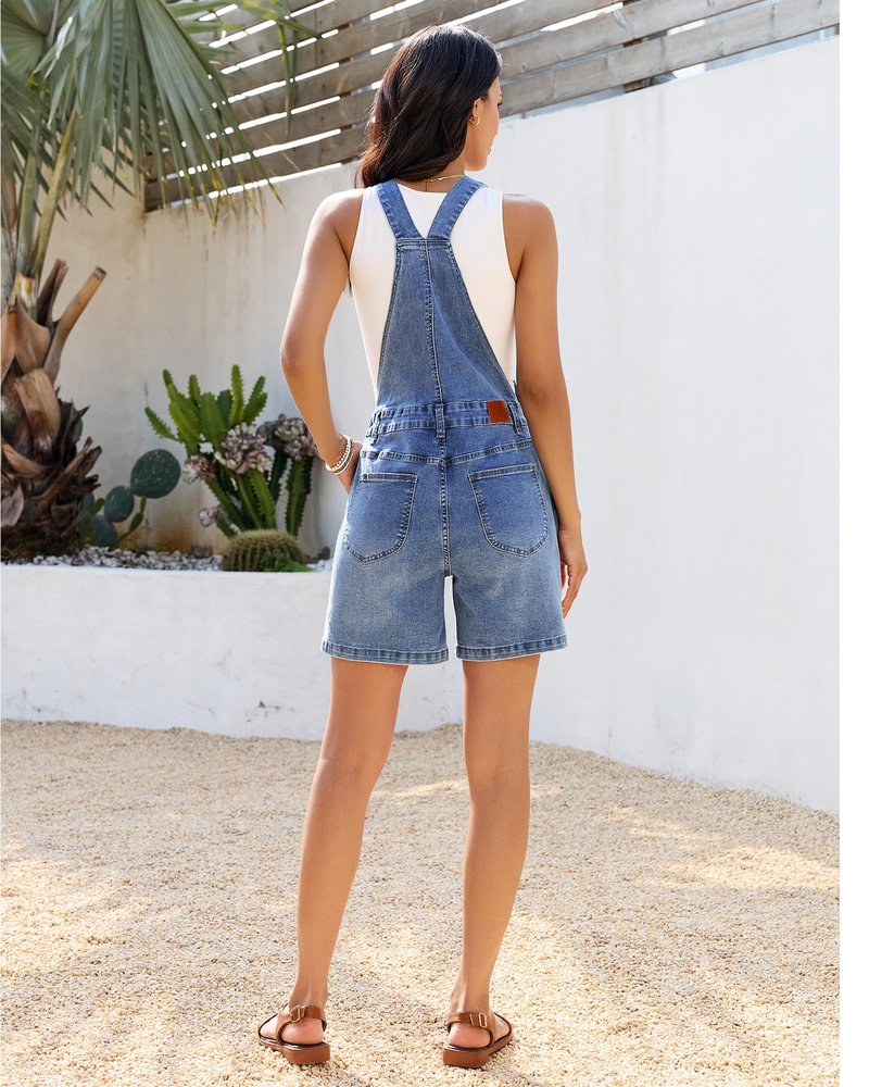 luvamia Denim Overalls for Women Loose Fit Baggy Jean Shorts Overall Bib Summer Casual Stretchy Adjustable Shortalls