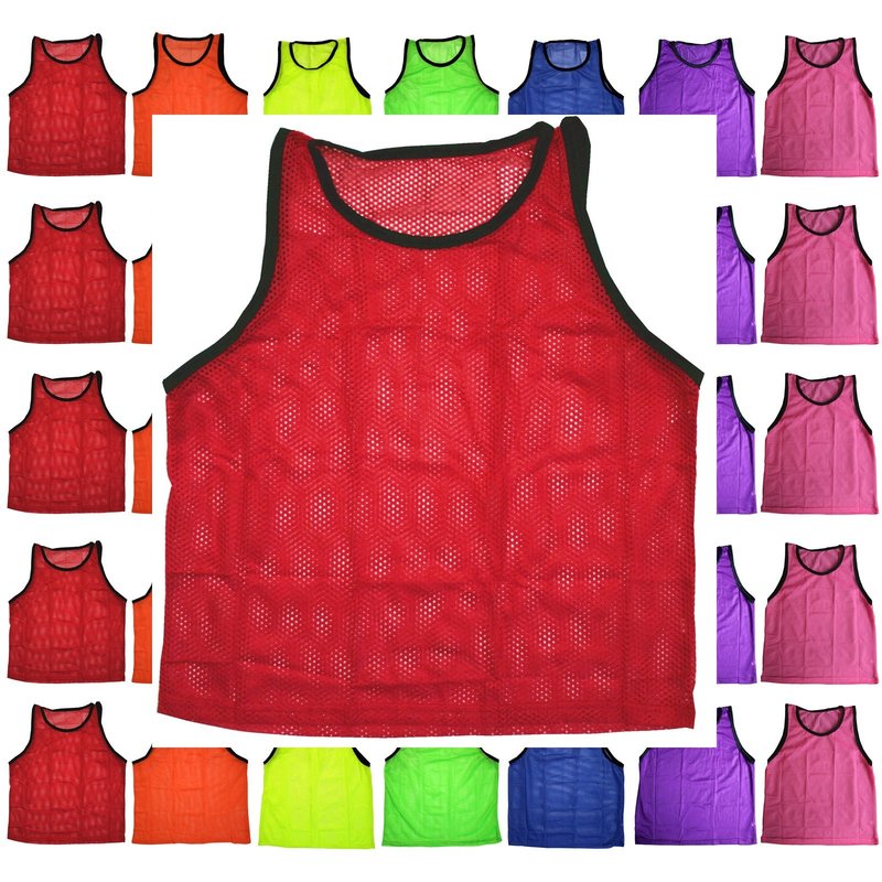 BlueDot Trading 12 Adult Mens Womans Unisex Sports Pinnie Scrimmage Training Vest, Nylon Mesh for Team Practice - For Soccer, Field Hockey, Lacrosse, Football, Basketball, COLOR: Red (12 Pack)