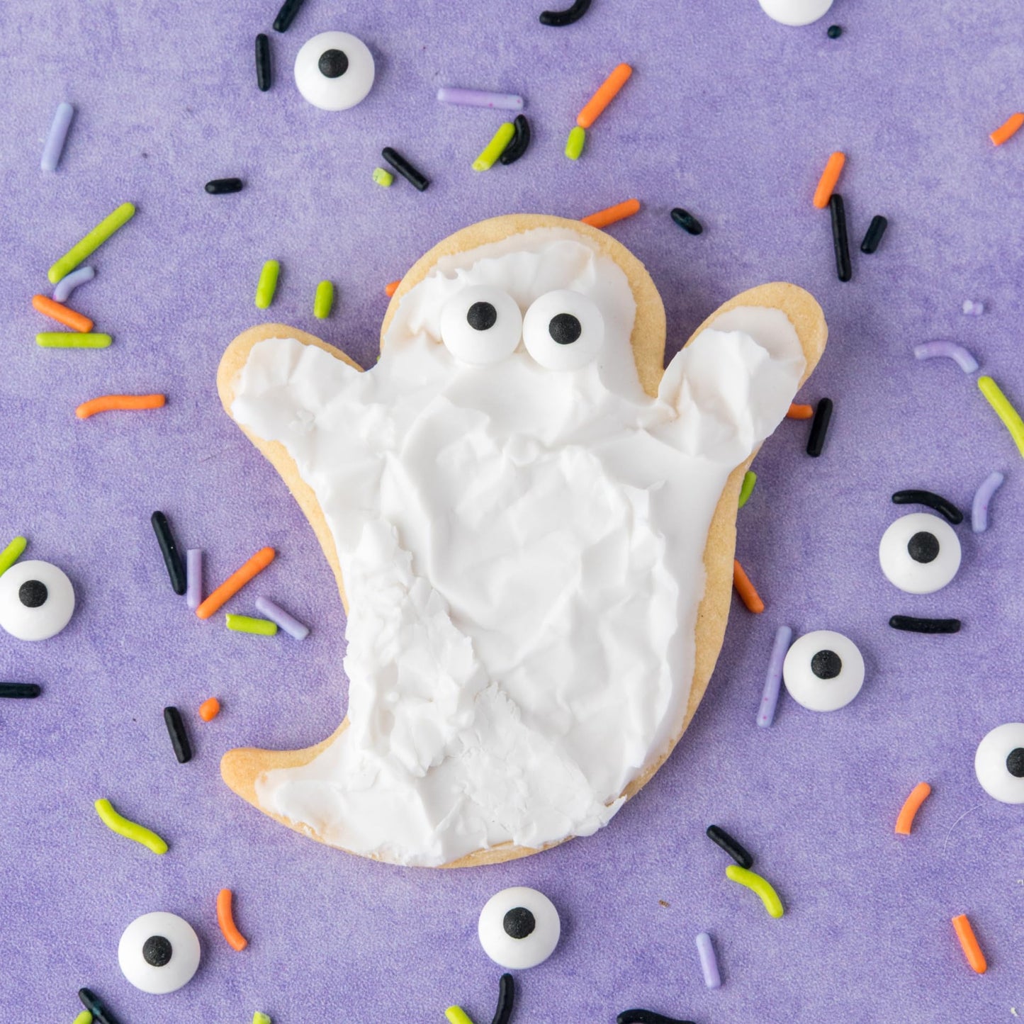 Sweets Indeed Halloween Cookie Cutters with Sprinkle Mix & Candy Eyeballs – 2 oz Sprinkles + 3 Food-Safe Cookie Cutters (Pumpkin, Ghost, Bat) | Halloween Baking & Decorating Kit