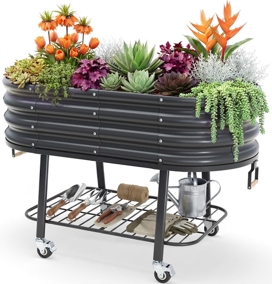 KING BIRD Large Raised Garden Bed with Legs Galvanized Elevated Planter Box 47.2x23.6x29.9 in for Backyard, Patio, Balcony, Dark Grey
