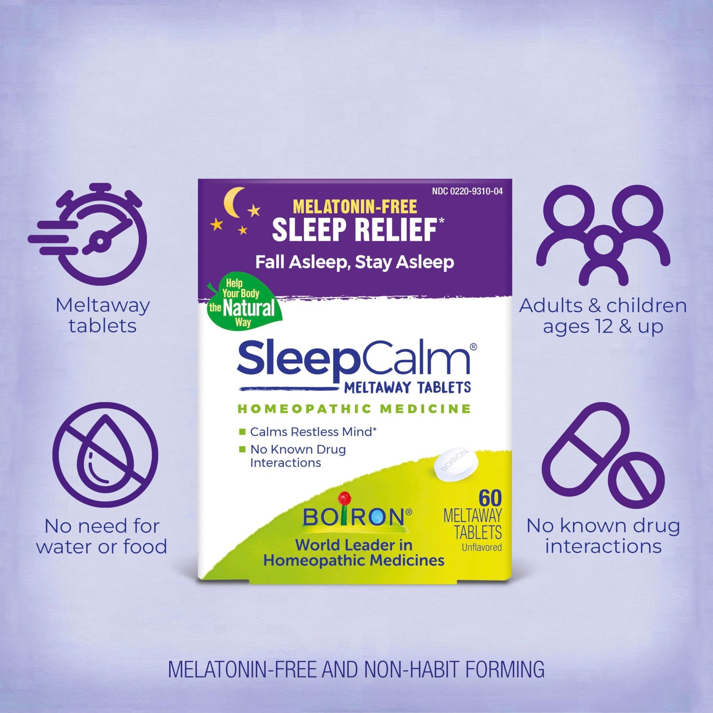 Boiron SleepCalm Tablets Sleep Aid for Deep, Relaxing, Restful Nighttime Sleep - Melatonin-Free and Non Habit-Forming - 60 Count
