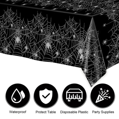 Halloween Tablecloth,2 Pack Disposable Plastic Tablecloth 54"x108" Halloween Decorations,Black Table Cloth for Birthday Decors,Spider Web Table Cover,Party Supplies for Indoor or Outside,Home,Dinner
