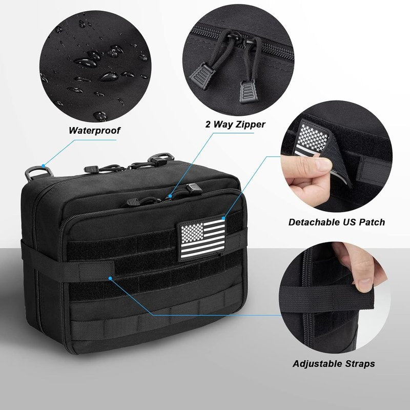 Tactical Molle Pouch - Large Utility Tool Organizer with Expandable Design | Includes Medical Pocket & U.S.A Patch