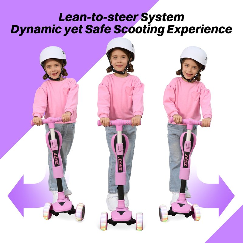 JOVA ZIFFY LED Light-up 3 Wheel Scooter, 2-in-1 Scooter for Kids, Anti-Slip Surface, Adjustable Height Handlebars and Foldable Seat, Toys for Kids Ages 3-12, Purple (Up to 110 Lbs)